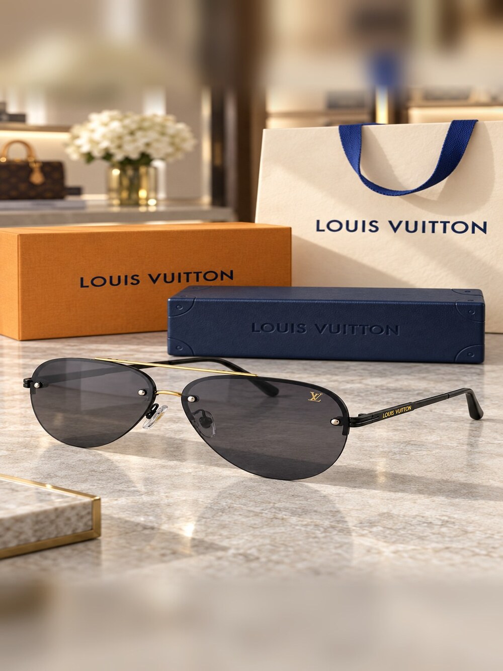 Louis Vuitton Black Gold Pilot Shades - Picture 2 of 6